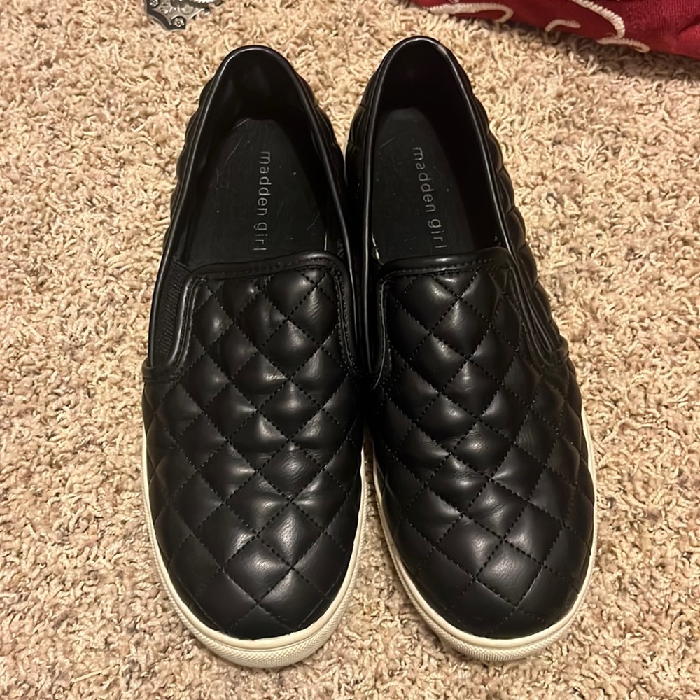 Steve Madden Madden Girl Black Leather Quilt Ecentrcq Sneakers Slides Loafers